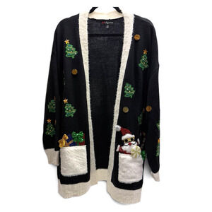 33 Degrees Christmas Cardigan XXL Santa Trees Open Front Holiday Sweater